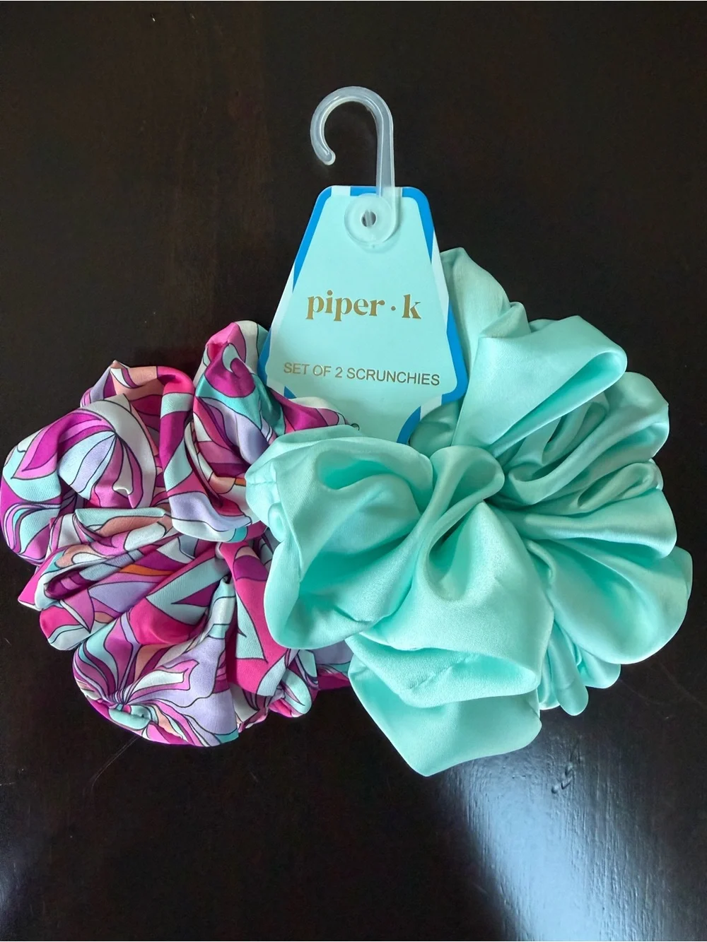 Piper K Hair Scrunchies - RETRO 90’s Aqua Solid & Pink Teal Pattern